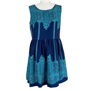 UP by Ultra Pink Moroccan Navy & Teal Sleeveless Dress Size Small